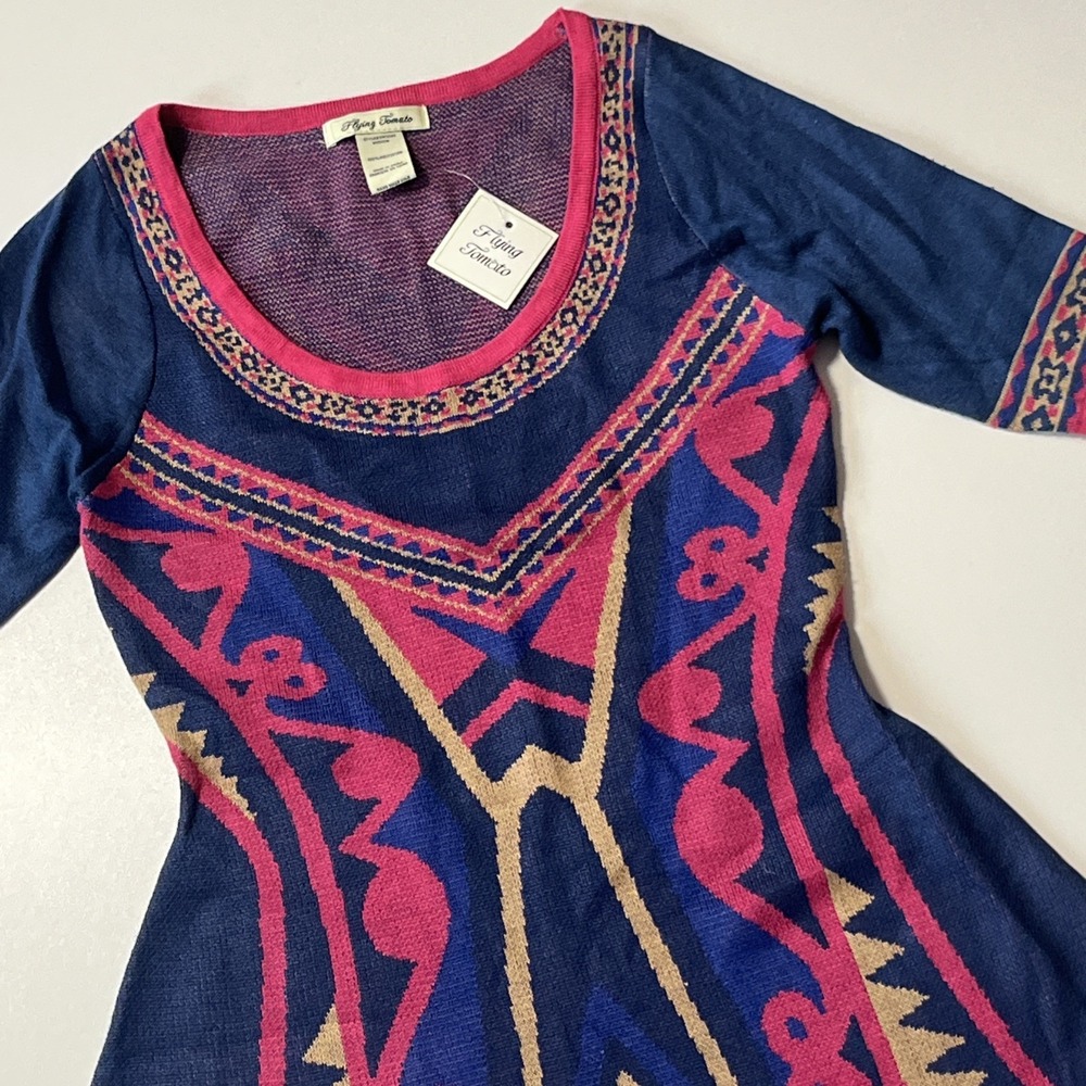 Flying Tomato Fit & Flare Dress Size M Multicolor Geometric Retro Pop Knit NWT